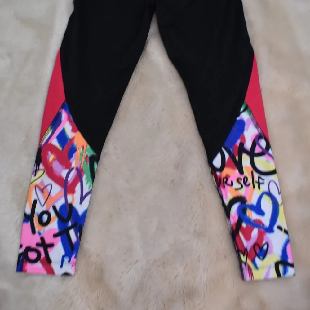 Girls Justice Leggings Size 7/8 Small Graffiti Print Stretch Pants